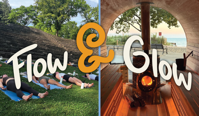 Flow & Glow sauna and yoga event art