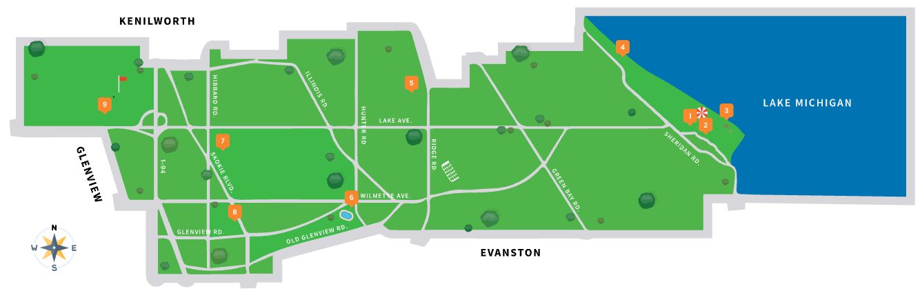 Map of Native Landscape locations in Wilmette