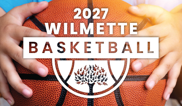 2027 Basketball Leagues logo and photo of hands holding basketball